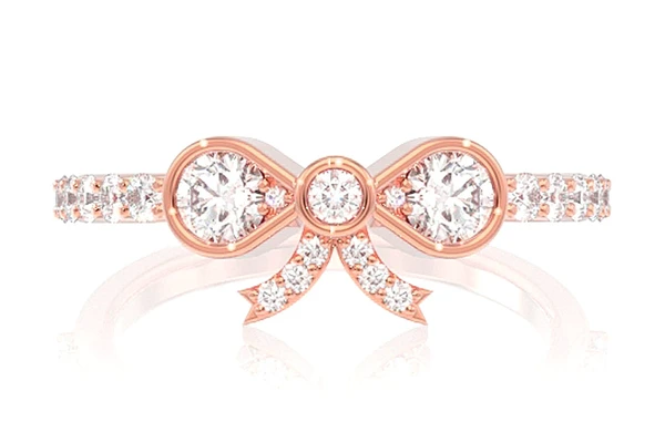 Diamond Bezel Bow Ring 14k Solid Gold 0.65ctw