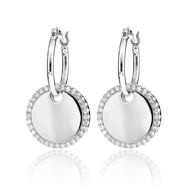 Diamond Dangling Halo Disc Hoop Earrings 14k Solid Gold 0.40ctw