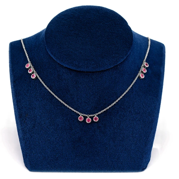 Ruby Drop Dangle Station Necklace 14k Solid Gold 0.90ctw