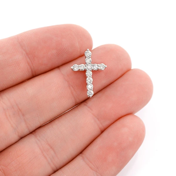 Hidden Bail Diamond Cross Pendant 14k Solid Gold 0.75ctw