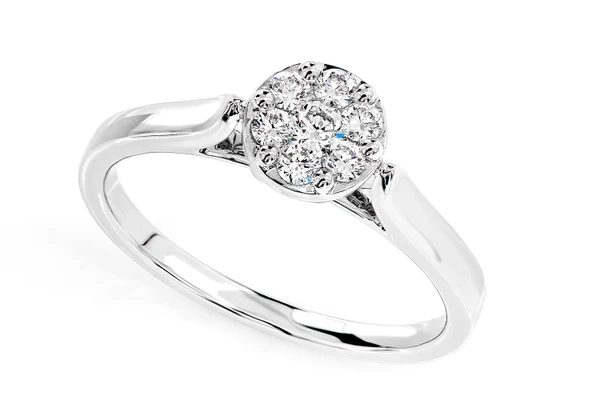 Cathedral Round Cluster Diamond Engagement Ring 14 Solid Gold - All Natural - 0.25ctw