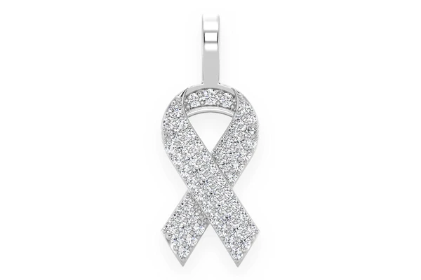 Awareness Ribbon Diamond Pendant 14k Solid Gold 0.25ctw