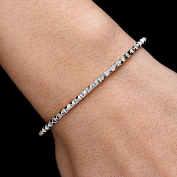 Pointed Square Diamond Flex Bangle Bracelet 14k Solid Gold 0.19ctw