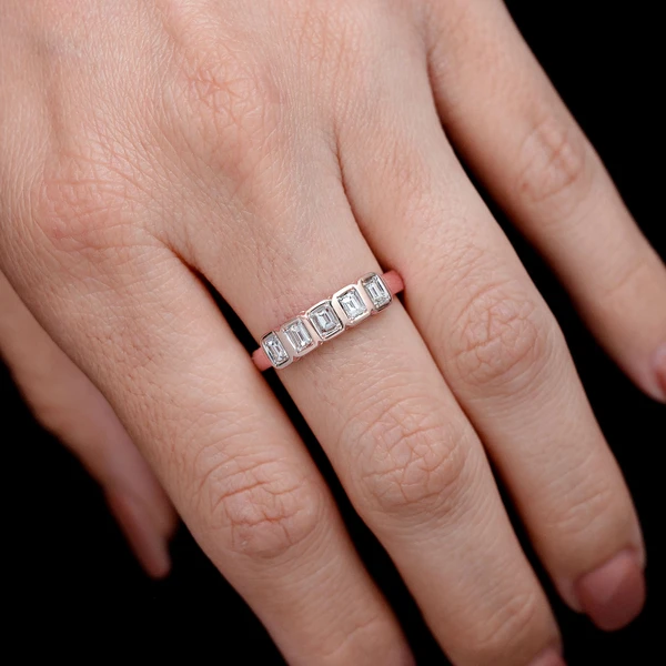 Five Stone Diamond Baguette Bezel Band Ring 14k Solid Gold 0.45ctw 