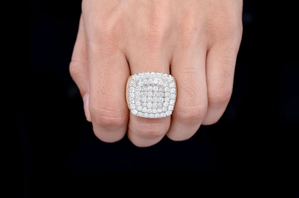 Double Halo Signet Diamond Ring 14k Solid Gold 7.00ctw