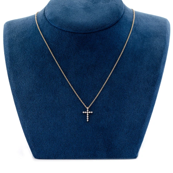 Cross Diamond Pendant Necklace Attached 14k Solid Gold 0.15ctw