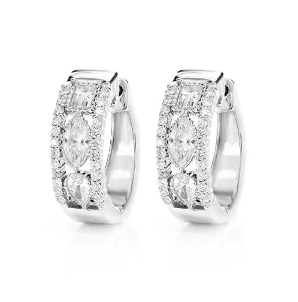 Open Diamond Multi Shape Hoop Earrings 14k Solid Gold 1.05ctw