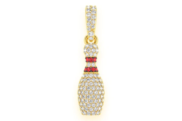 Bowling Pin Ruby & Diamond Pendant 14k Solid Gold 0.50ctw
