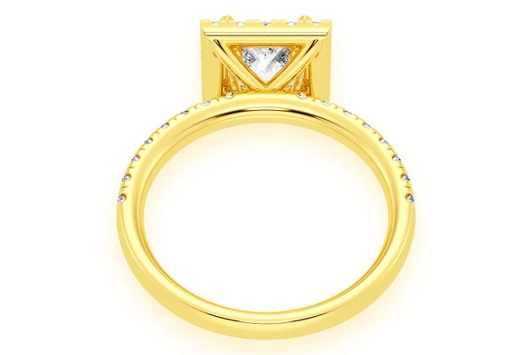 Thav - .75ct Princess Cut - Scallop Halo One Row- Diamond Engagement Ring - All Natural