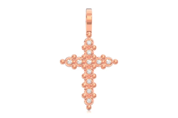 Multi Beads Cross Diamond Pendant 14k Solid Gold 0.20ctw