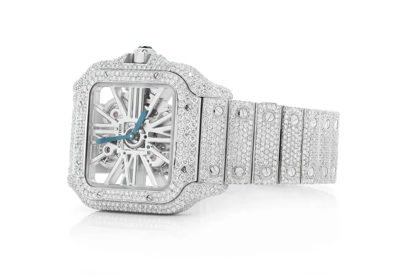 Cartier Santos De Cartier Skeleton 40MM Steel - 19.00ctw Fully Iced Out