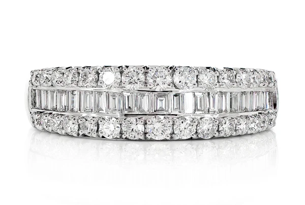 One Row Graduated Border Baguette & Round Diamond Band Ring 14k Solid Gold 1.00ctw