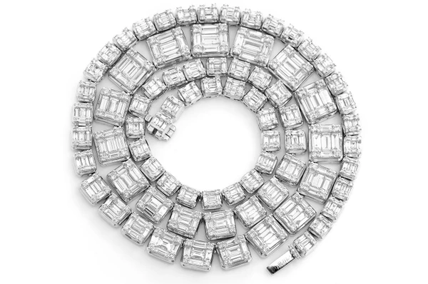 Graduated Square Baguette Diamond Necklace 14k Solid Gold 17.75ctw