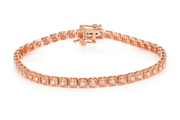 Square Rope Link Diamond Bracelet 14k Solid Gold 1.10ctw