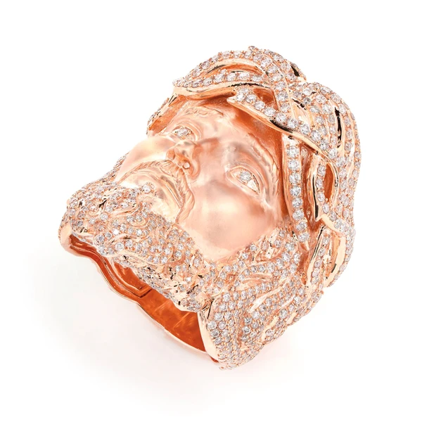 Jesus Signet Crown Of Thorns Diamond Ring Solid Gold 3.25ctw