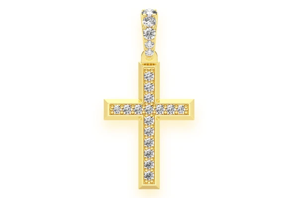 Angled Cross Diamond Pendant 14k Solid Gold 0.33ctw