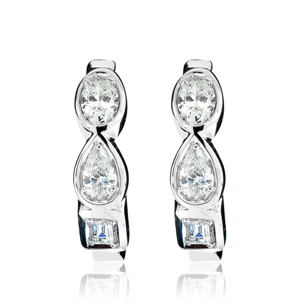 Multi Shape Bezel Set Diamond Hoop Earrings 14k Solid Gold 0.60ctw