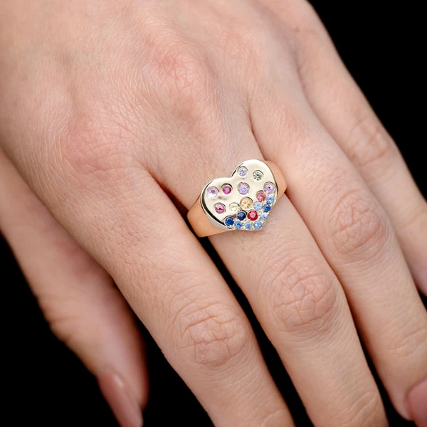 Gypsy Set Sapphire Heart Ring 14k Solid Gold 0.55ctw