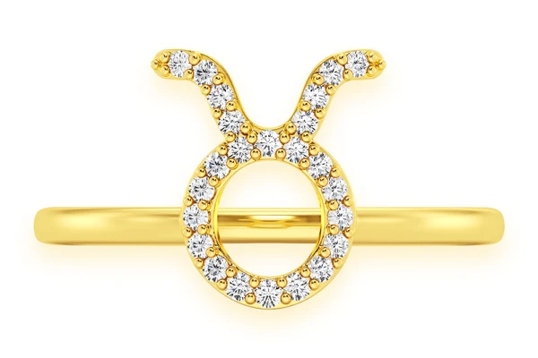Taurus Zodiac Diamond Ring 14k Solid Gold 0.10ctw 