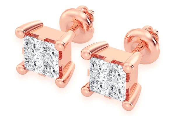 0.50ctw Quad Stud Diamond Earrings 14k Solid Gold 