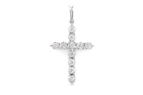 One Row Miracle Set Diamond Cross Pendant 14k Solid Gold 0.12ctw