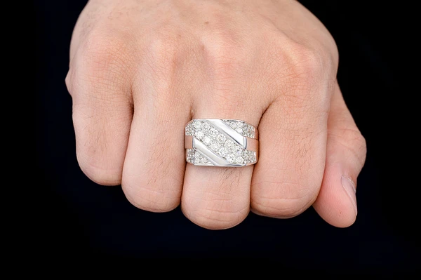 Double Row Angular Satin Diamond Ring 14k Solid Gold 2.00ctw