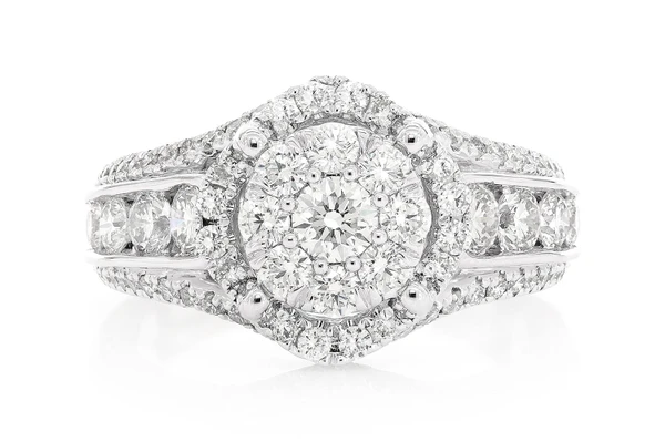  2.00ctw - Mosaic Round Halo 3 Row Band - Diamond Engagement Ring - All Natural