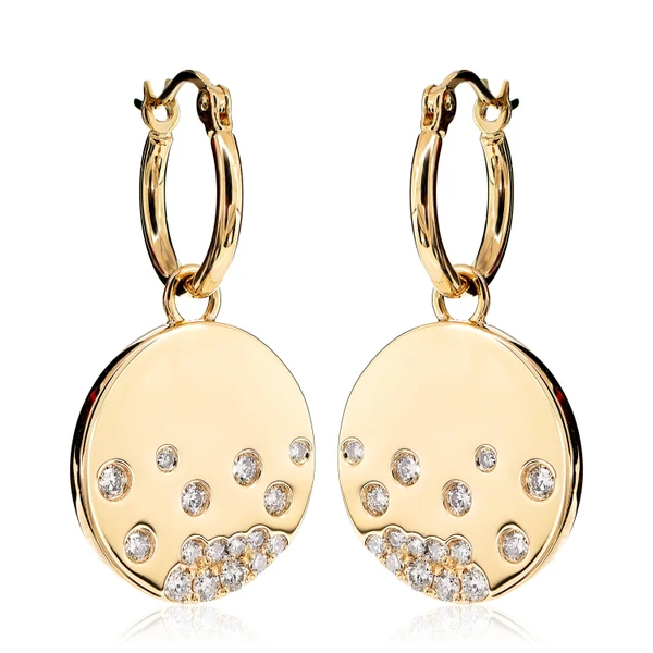 Detachable Scattered Gypsy Set Diamond Dangle Hoop Earrings 14k Solid Gold 0.40ctw