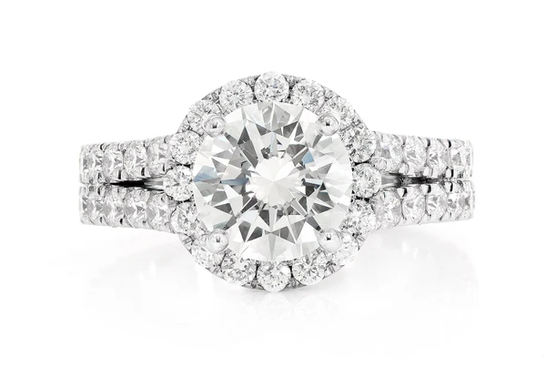 Sphinx - Round Halo Split Shank Diamond Ring 14k Solid Gold 3.29ctw