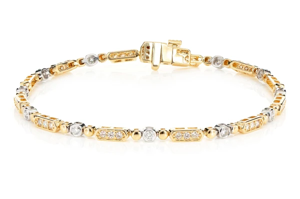Alternating Bezel And Bar Link Bracelet 14k Solid Gold 0.85ctw 