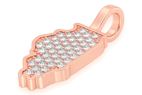 Illinois State Diamond Pendant 14k Solid Gold 0.25ctw