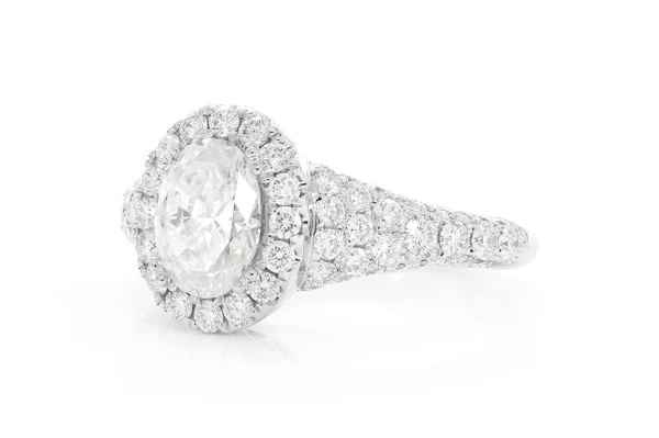 1.00ct Oval Solitaire - Halo Pave Rounded Shank - Diamond Engagement Ring - All Natural