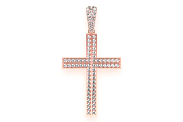Straight Accent Cross Diamond Pendant 14k Solid Gold 2.75ctw