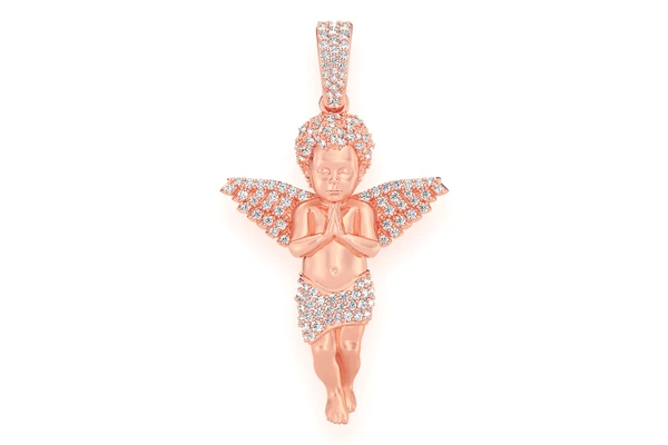 Praying Angel Diamond Pendant 14k Solid Gold .50ctw