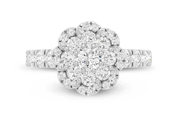 1.50ct - Round Cluster Floral - Diamond Engagement Ring - All Natural