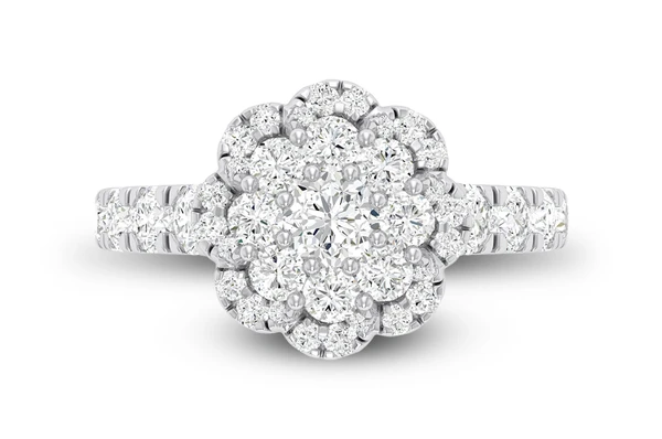 2.00ctw - Round Cluster Floral - Diamond Engagement Ring - All Natural