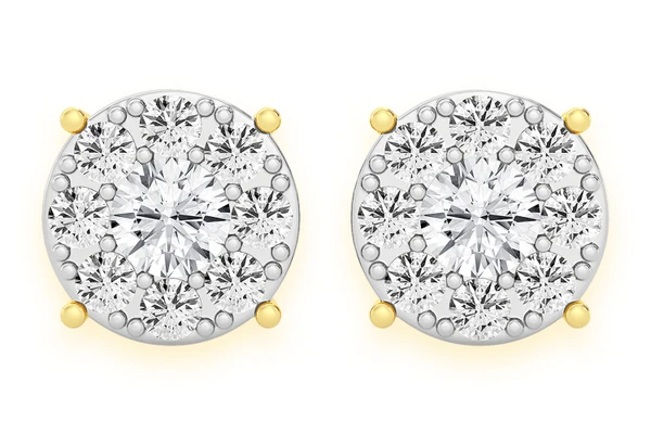 2.00ctw Mosaic Diamond Stud Earrings 14k Solid Gold