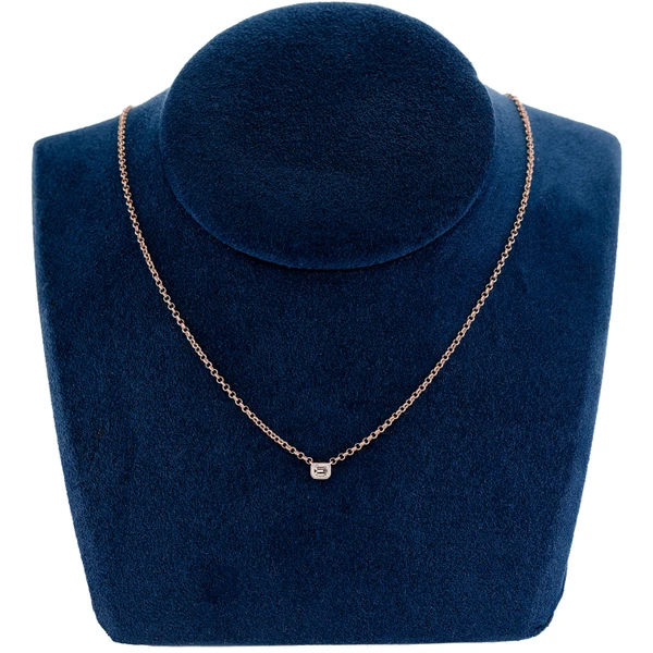 Baguette Bezel Solitaire Pendant Attached Necklace 14k Solid Gold 0.09ctw 