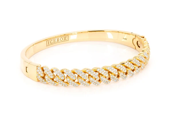 Miami Cuban Diamond Bangle 14k Solid Gold 1.65ctw