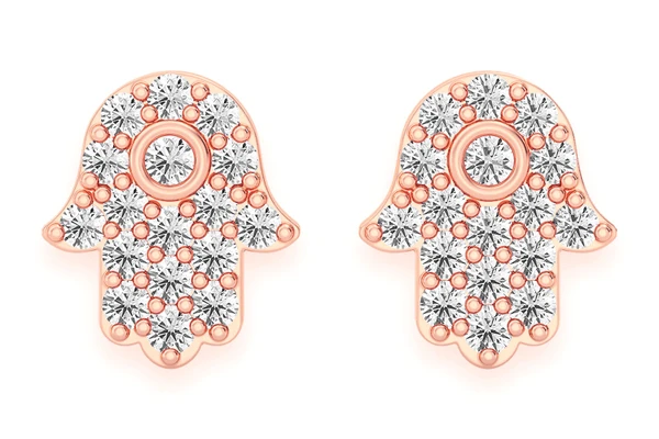 Hamsa Stud Diamond Earrings 14k Solid Gold 0.20ctw