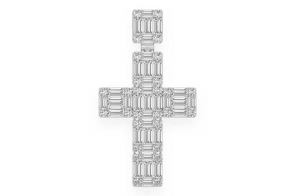  Baguette Cross Diamond Pendant 14k Solid Gold 1.80ctw