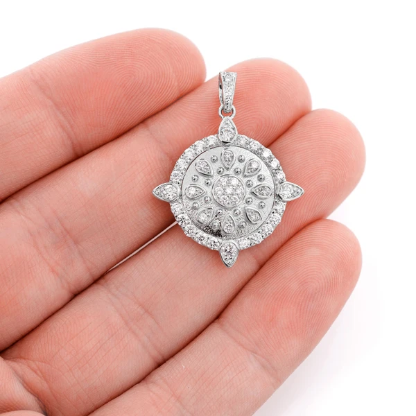 Ornate Diamond Cluster Medallion Pendant 14k Solid Gold 1.25ctw