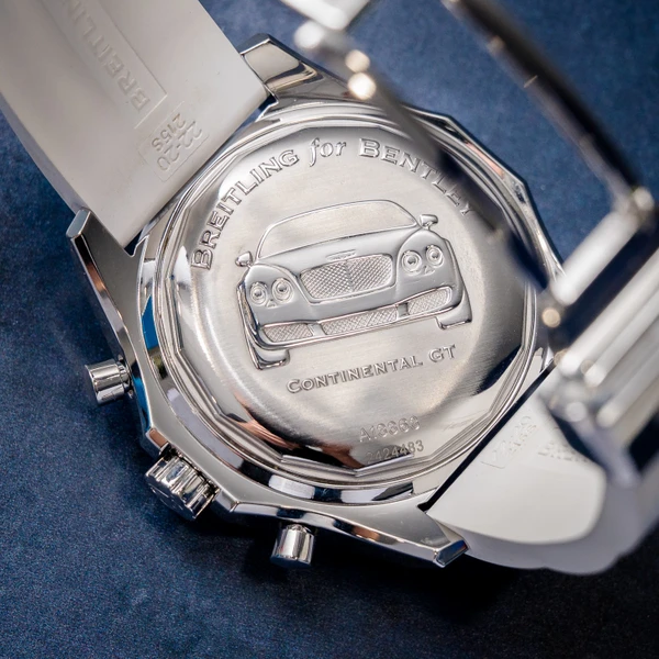 Breitling Bentley 44MM (a13363) White Rubber Strap - Deployant Buckle - Watch & Cosc Paper
