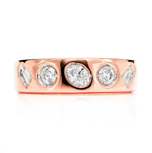 Multi Shape Gypsy Set Diamond Band Ring 14k Solid Gold 0.55ctw