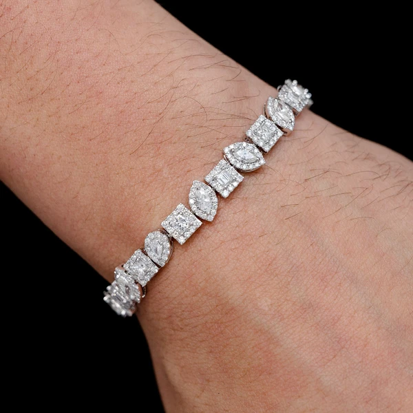 Multi Shape Diamond Halo Tennis Bracelet 14k Solid Gold 8.60ctw
