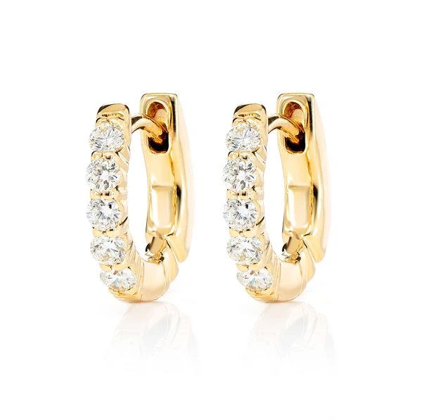 3pt Diamond Scallop Huggie Hoop Earrings 14k Solid Gold 0.30ctw