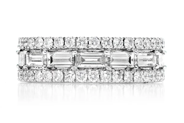 Eternity Round And Baguette Border Diamond Band Ring 14k Solid Gold 3.45ctw