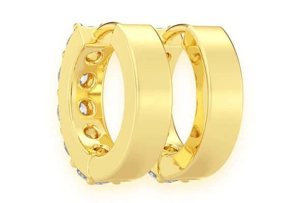 One Row Hoop Diamond Earrings 14k Solid Gold 0.80ctw