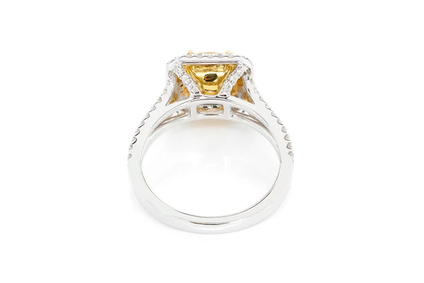1.50ct Cushion Cut Yellow Diamond - Double Halo- Diamond Engagement Ring - All Natural