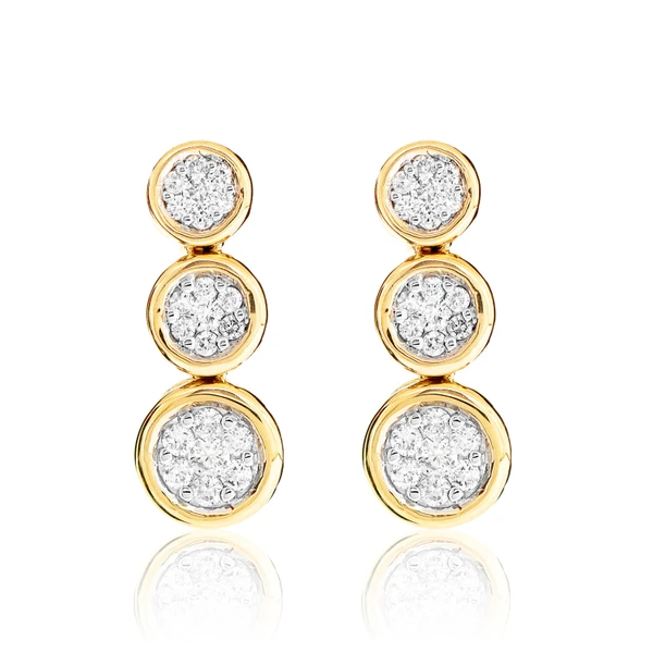 Graduated Cluster Diamond Bezel Dangle Earrings 14k Solid Gold 0.40ctw